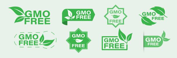 GMO free icons. Healthy food concept. organic cosmetics. Non-GMO labels. Isolated vector illustration. - Вектор,изображение