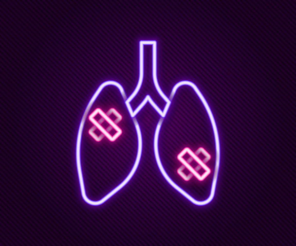 Línea de neón brillante Enfermedad pulmonar icono aislado sobre fondo negro. Concepto de esquema colorido. Vector. - Vector, imagen