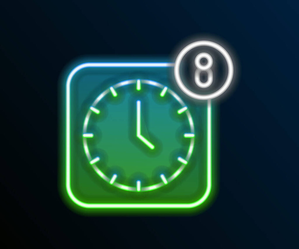 Hehkuva neon line Alarm clock app älypuhelin käyttöliittymä kuvake eristetty mustalla taustalla. Värikäs ääriviivat käsite. Vektori. - Vektori, kuva