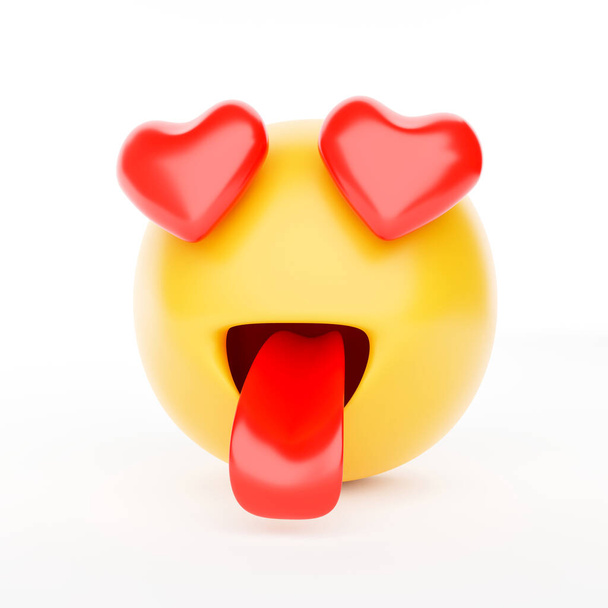 First impression love emotion icon character face on white background. Mood and emoticon concept. 3D illustration rendering - Photo, Image