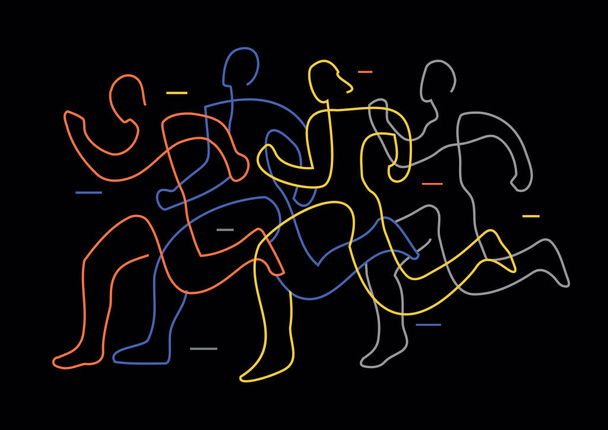 WebRunning race, line art stylized.Illustration of group of running racers. Continuous line drawing design. Isolated on black background. Vector available. - Vector, Image