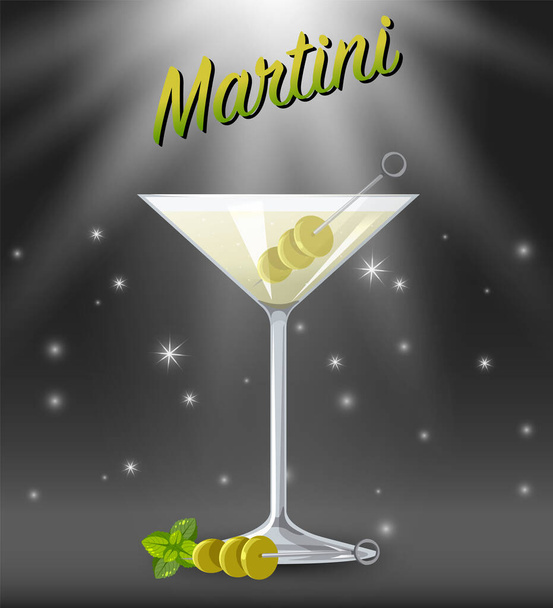 Martini cocktail in the glass with sparkling background illustration - Vettoriali, immagini