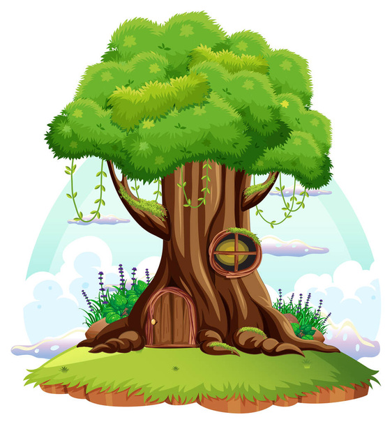 Большая изолированная карикатура на дерево - Вектор,изображение