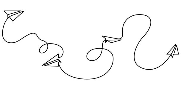 one line drawing of airplane paper flying - Vector, Image