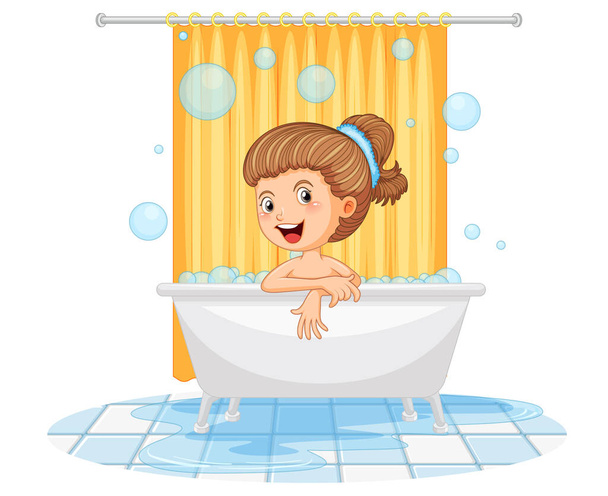 Szczęśliwa dziewczyna biorąc kąpiel ilustracja - Wektor, obraz