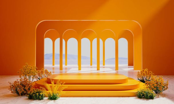 3d renderöinti palkintokorokkeen oranssi huone - Valokuva, kuva