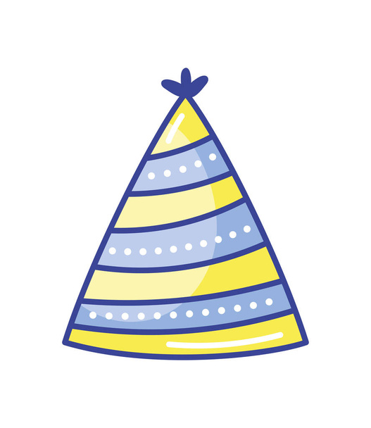 blauwe verjaardagshoed decoratief pictogram - Vector, afbeelding