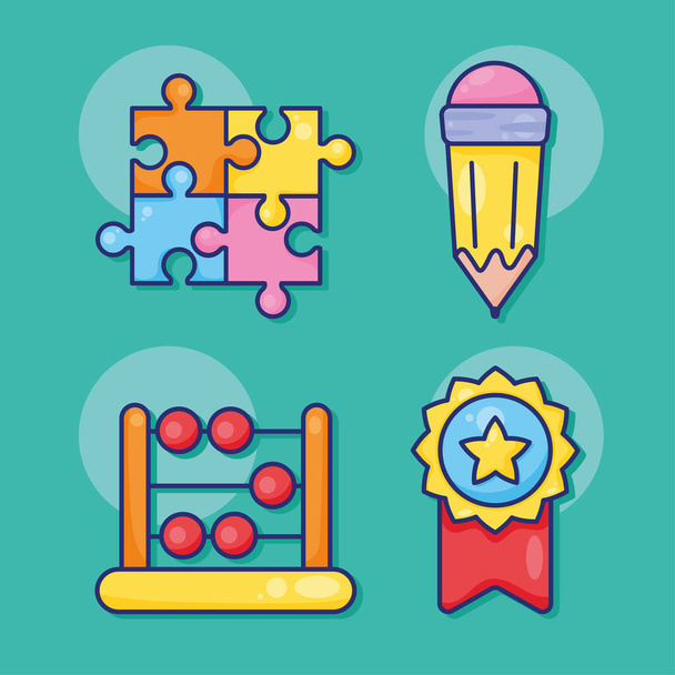 cuatro iconos de educación de aprendizaje - Vector, Imagen