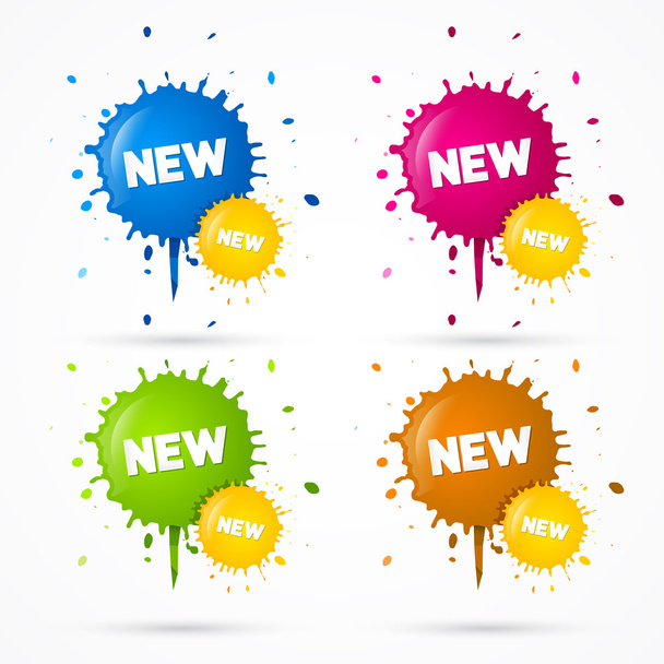 Vector azul, laranja, rosa e verde adesivos, manchas, manchas com novo título
 - Vetor, Imagem