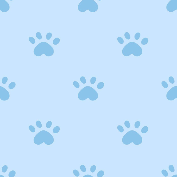 Μπλε γάτα χωρίς ραφή μοτίβο. Νιάου και γάτας πόδια απεικόνιση διάνυσμα φόντο. Χαριτωμένο παστέλ χαρακτήρα κινουμένων σχεδίων για το μωρό παιδικό αποτύπωμα. - Διάνυσμα, εικόνα