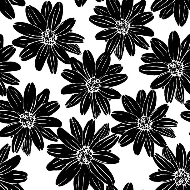 black and white flowers. pattern seamless. beautiful floral pattern. vegetation - Zdjęcie, obraz