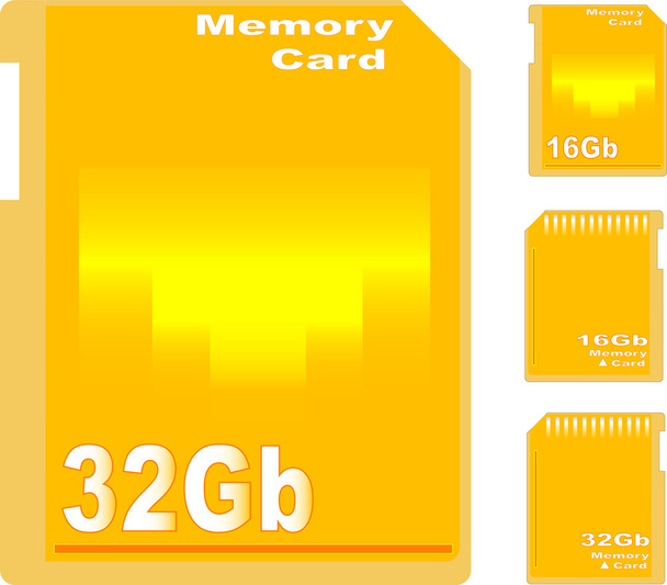 Set of golden memory card isolated - Vektor, Bild