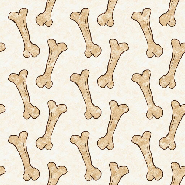 Brown mão desenhado dinossauro osso sem costura padrão. Gênero Silhueta fóssil jurássico neutro para berçário. Decoração de casa para museu, extinção e design têxtil - Foto, Imagem