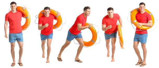 Set of male beach rescuer on white background - 写真・画像
