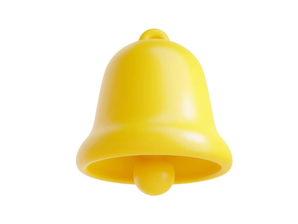 Benachrichtigungsglocken-Symbol 3D-Render - niedliche Cartoon-Illustration einer einfachen gelben Glocke zur Erinnerung oder zum Kündigungskonzept. Symbol, um Aufmerksamkeit zu erregen oder neue Informationen und Botschaften anzuzeigen. - Foto, Bild