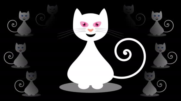 A sitting cat and other cats appearing with black and green background - animation - Footage, Video