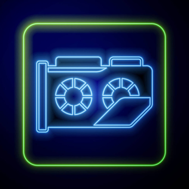 Glowing neon Video graphic card icon isolated on blue background. Vector. - Vector, Image