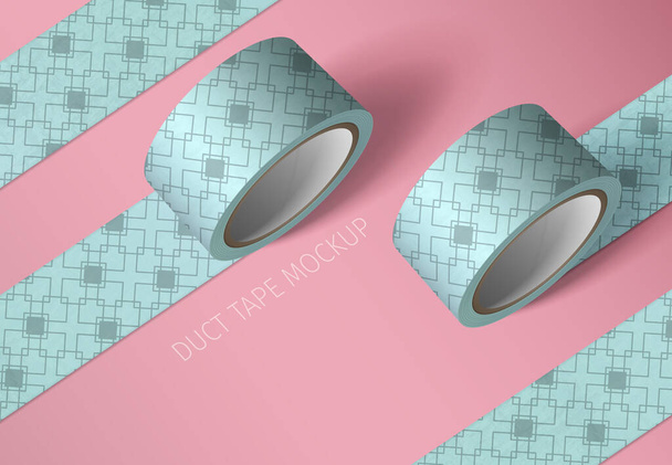ピンクの背景にテキストと華やかな色のテープベクトルイラストのロールとダクトテープモックアップ現実的な組成物 - ベクター画像