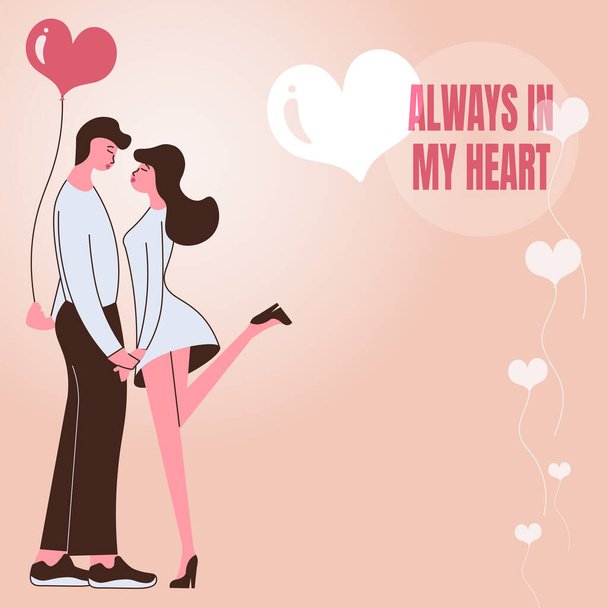 Text sign showing ALWAYS IN MY HEART, Word for Love affair expressing lover to be someone special Couple holding hands represent romantic pair expressing love. - Photo, Image