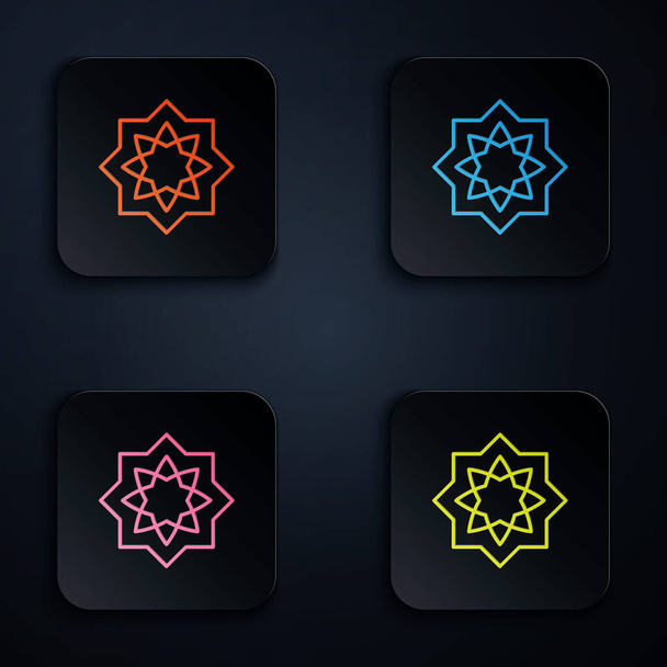 Cor neon line Ícone de ornamento estrela octogonal islâmico isolado no fundo preto. Definir ícones em botões quadrados. Vetor. - Vetor, Imagem
