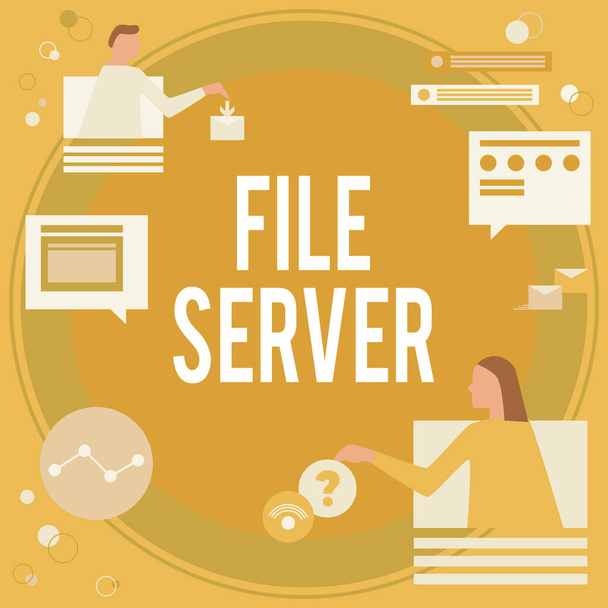 Знак отображения файлового сервера, устройства бизнес-подхода, контролирующего доступ к отдельным хранимым данным. - Фото, изображение