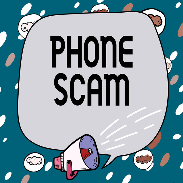 Tekst pokazujący inspirację Telefon Scam, Business approach getting unwanted calls to promote products or service Telesales Frame covered with speech symbols displays speaker making announcements. - Zdjęcie, obraz