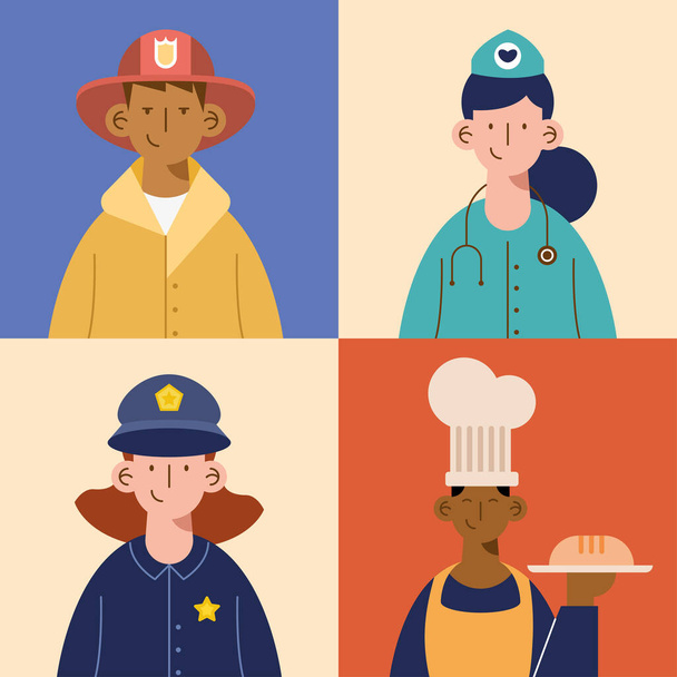 four professionals workers characters group - Vector, Image