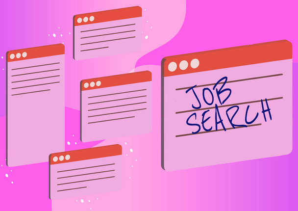 Szöveg felirat bemutató Job Search, Business showcase Személyi aktus, hogy megtalálja a számára megfelelő munkát Chat fülek szimbolizáló sikeres online kommunikációs kollégák. - Fotó, kép
