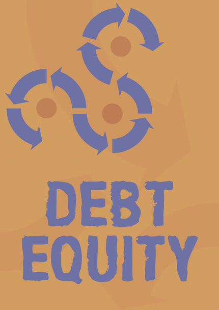 Κείμενο που δείχνει έμπνευση Debt Equity, Business overview distributing companys συνολικές υποχρεώσεις με τους μετόχους Arrow σημάδι συμβολίζει την επιτυχή ολοκλήρωση των κύκλων του έργου. - Φωτογραφία, εικόνα