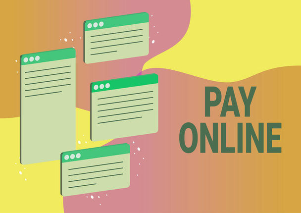 Kézírás jel Pay Online, Üzleti áttekintés Vásároljon termékeket vagy szolgáltatásokat hitelkártyával bármely weboldalon Chat fülek szimbolizálja sikeres online kommunikációs kollégák. - Fotó, kép