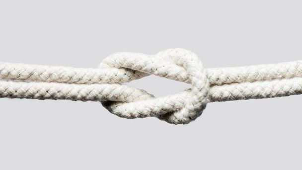 ship white ropes knot isolated white background. High resolution photo - Photo, Image