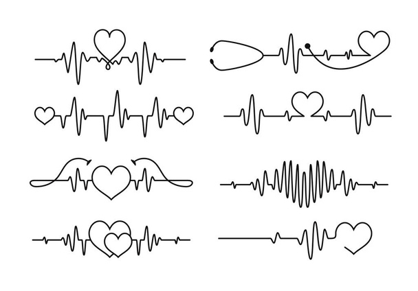 Diseño de línea de tatuaje de latidos cardíacos cardiograma - Vector, Imagen