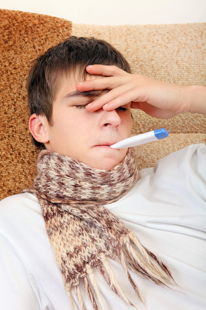 Sick Teenager with Thermometer - Foto, Imagem
