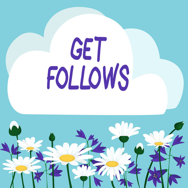 Wyświetlacz koncepcyjny Get Follows, Business podejście osoba, która naśladuje kopie lub bierze jako model idealną osobę ramki ozdobione kolorowe kwiaty i liści rozmieszczone harmonijnie. - Zdjęcie, obraz