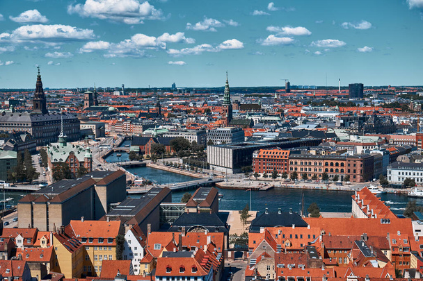 Copenhagen, Denmark. View from above on the rooftops in the city center. - Photo, Image