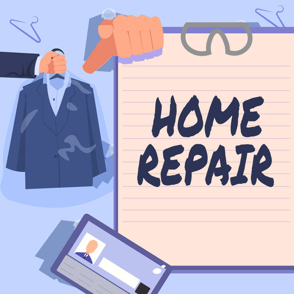 Handwriting text Home Repair, Business approach maintenance or improving your own house by yourself using tools Hands Holding Uniform Showing New Open Career Opportunities. - Zdjęcie, obraz