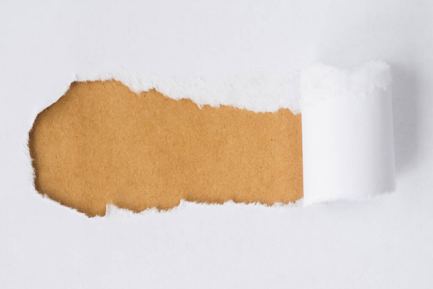ripped paper revealing cardboard. High resolution photo - Foto, Imagem