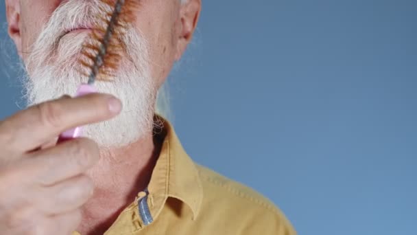 Старик расчесывает свою белую бороду  - Кадры, видео