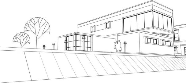 сучасний будинок з консолями, 3d візуалізація архітектури дизайну ескіз
 - Вектор, зображення