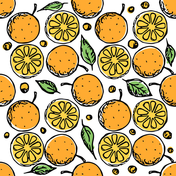 Seamless orange pattern. Colored orange fruit background - Vector, Imagen