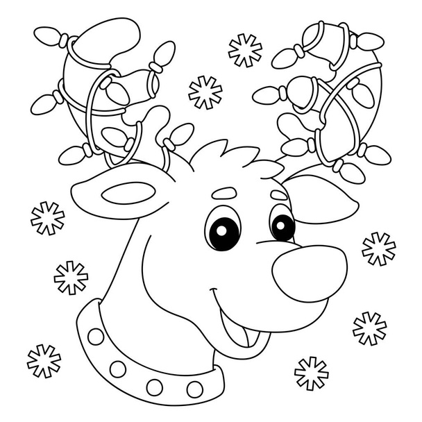 Uma página de colorir bonito e engraçado de uma cabeça de rena. Fornece horas de diversão para colorir para crianças. Para colorir, esta página é muito fácil. Adequado para crianças pequenas e crianças. - Vetor, Imagem