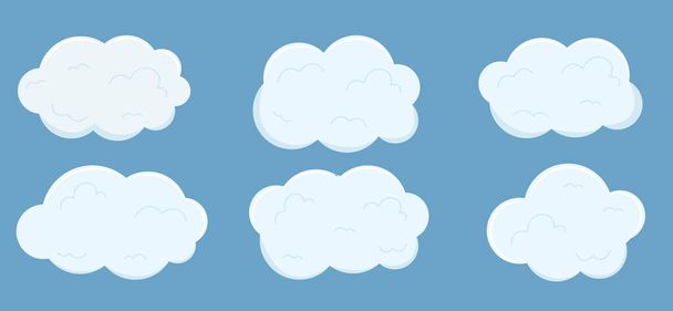 White cloud vector set on blue sky background. Template sticker of different shape fun air bubbles. - Вектор,изображение