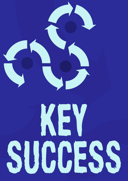 Handwriting text Key Success, Conceptual photo generally three to five areas that company may focus on Arrow sign symbolizing successfully accomplishing project cycles. - Photo, Image