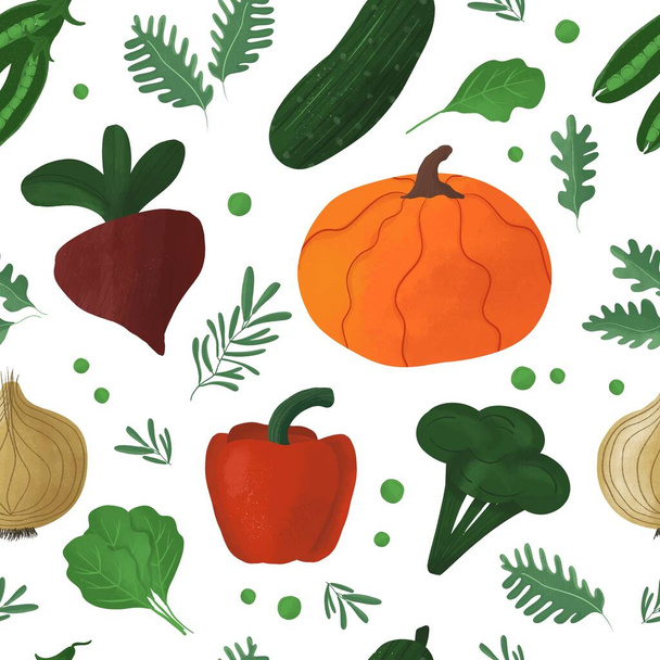 Hand drawn Organic vegetables Seamless pattern - Vector, Imagen
