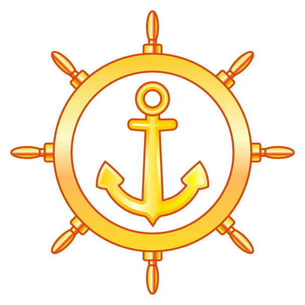 Illustration of a anchor and steering wheel - Vetor, Imagem