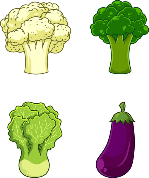 Kreskówkowe jedzenie warzywne. Zestaw ręcznie rysowanych kolekcji wektorów izolowany na białym tle - Wektor, obraz