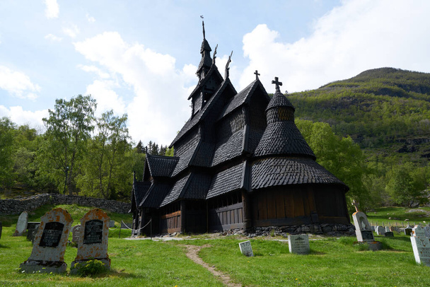 Kościół Borgund Stave. Wybudowany w latach 1180-1250, Norwegia - Zdjęcie, obraz