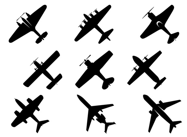 Ícones de silhueta de aeronaves negras
 - Vetor, Imagem