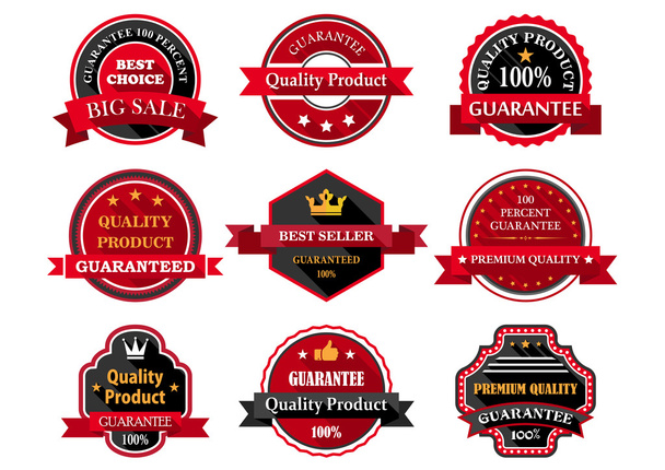 Flat quality product guarantee badges or labels - Vector, Imagen