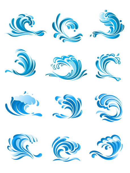 Curling olas azules conjunto
 - Vector, Imagen